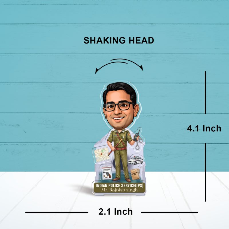 Personalized Indian Police Service Caricature for Office Tabletop Decor Gift for Police Officers, IPS Aspirants Retirement or Birthday Gift for IPS Officer Battery Powered Moving Head